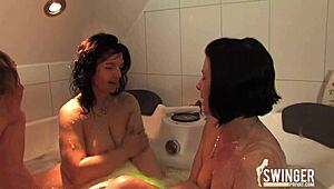 hey, join us for milf swinger fun in the bathroom!