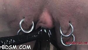 inflicting pain on beauty's jugs with salacious toy gratifying