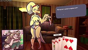 Two chicks engage in furry strip poker game with clothes ripped