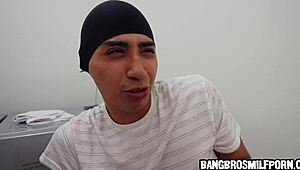 Older woman discovers young man fondling her undergarments
