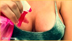 Wife shows braless wet shirt with big tits