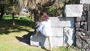Flashing Pussy and Big Tits in Public Park, Stranger Massages My Ass