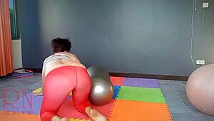 regina noir does yoga in transparent leotard at the gym