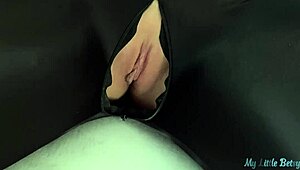 step sister in lycra obediently takes my cum in her mouth from my throbbing dick