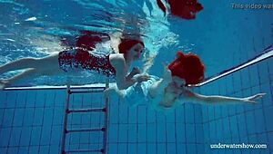 Holy cow! Dashka and Vesta, teen 18+ babes, get wild underwater in sexy bikinis!