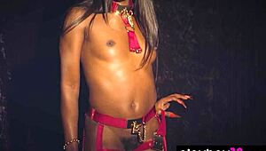 Watch skinny ebony goddess Ana Foxxx strip her slutty lingerie in a dark room