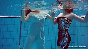 Holy cow! Dashka and Vesta, teen 18+ babes, get wild underwater in sexy bikinis!