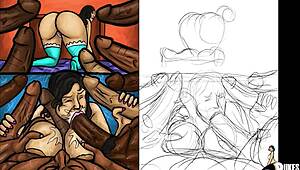 Latin Milf Sucks Huge Black Dicks in Hardcore Gangbang Illustration