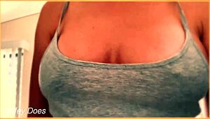 Wife shows braless wet shirt with big tits