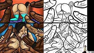 Latin Milf Sucks Huge Black Dicks in Hardcore Gangbang Illustration
