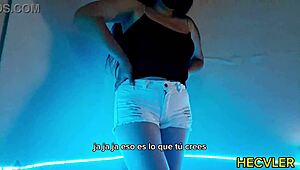 Latina teen interrupts transmission and strips for friend