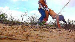 Indian and mexican couple fuck outdoors in the desert