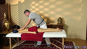 Latina beauty receives a surprise facial from a masseur