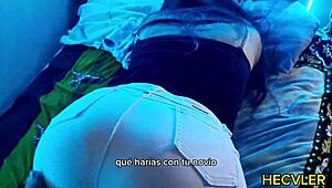 Latina teen interrupts transmission and strips for friend