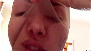 stockings on face create wild pig nose look