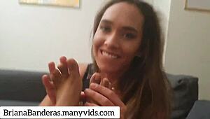 Lesbian Footjob with Dildo and Feet Licking by Briana Banderas