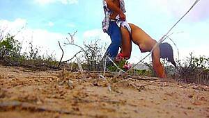 Indian and mexican couple fuck outdoors in the desert