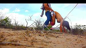 Indian and mexican couple fuck outdoors in the desert