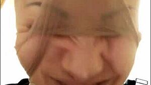 stockings on face create wild pig nose look