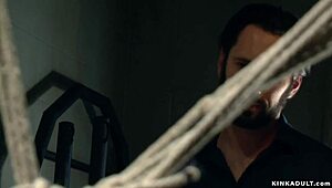 Suspended Blonde Endures Rough Deep Throat Fucking