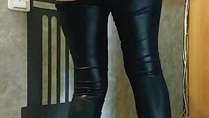 girl in leggings spanks ass and fingers pussy while husband at work