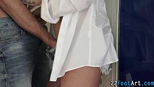 hottie teases with footjob and handjob