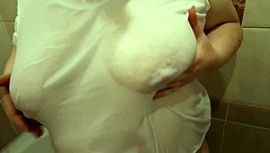 Big Wet Titties Soaked in T-Shirt Under Shower