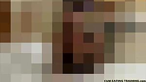 Hey, lick up that cum off the floor with your tongue now!