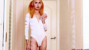 Tgirl Ploy Gets Oiled Up For Intense Masturbation