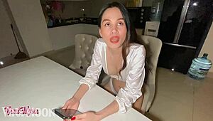 Cute teen 18+ girlfriend makes him cum with her hands in POV 😘