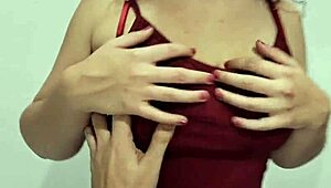 bubble butt amateur in red dress and fishnets gets doggystyle pov