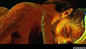 Adorable goddess glows while masturbating with toys