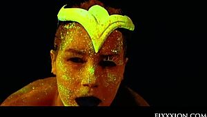 Adorable goddess glows while masturbating with toys