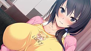 The anime animation captured between the gentle breasts of a mature woman and her superior in Japan