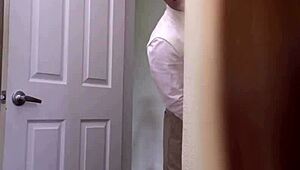 Petite blonde teen gets pov blowjob and creampie on sofa