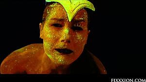 Adorable goddess glows while masturbating with toys