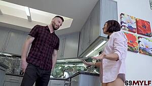 Ryder Skye's passionate kitchen encounter with cunilingus and doggystyle