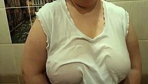 Big Wet Titties Soaked in T-Shirt Under Shower