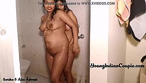 Sarika and Alia Advani have lesbian sex in the shower, leading to intense orgasms.