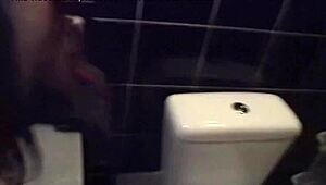 Man surprises cute teen girl with pussy packing in the bathroom