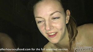 Late Night Hot Tub Double Blowjob with Cum Sharing Beauties