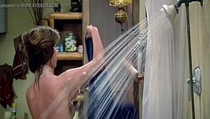 Sexy brunette enjoys nude bathing in shower for Friday the 13th