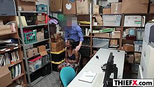 Big tits teen blows boss in garage to avoid punishment