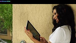 Cute Ayline Brown Drills Pool Guy with Pierced Tits