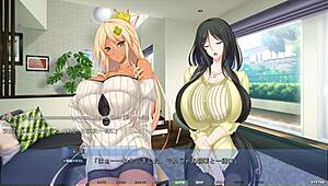 In Akumeru family harem, step-sisters give dual titty fucks
