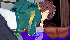 konosuba yaoi kazuma blowjob with cum in mouth