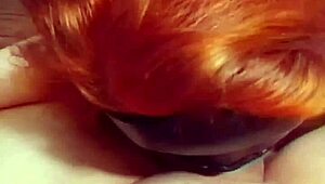 amateur hot wife slurps on cock and gets creampie from redhead milf couple