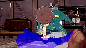 konosuba yaoi kazuma blowjob with cum in mouth