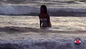 Beach day turned messy with wet asian bikini model fetish! 🌊