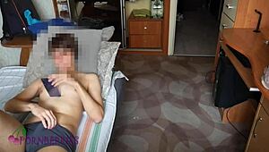 The sexy boy says, Help, the burglar's tying me up!